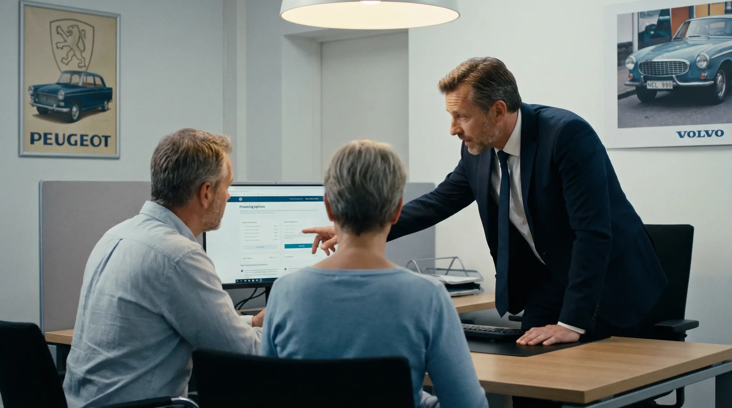 Conseiller automobile expliquant les options de financement VSP à des clients
